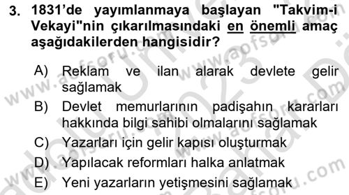Yeni Türk Edebiyatına Giriş 2 Dersi 2023 - 2024 Yılı (Vize) Ara Sınav Soruları 3. Soru