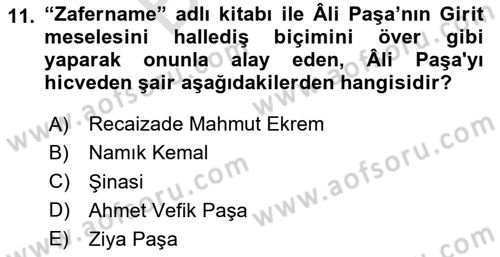 Yeni Türk Edebiyatına Giriş 2 Dersi 2023 - 2024 Yılı (Final) Dönem Sonu Sınav Soruları 11. Soru