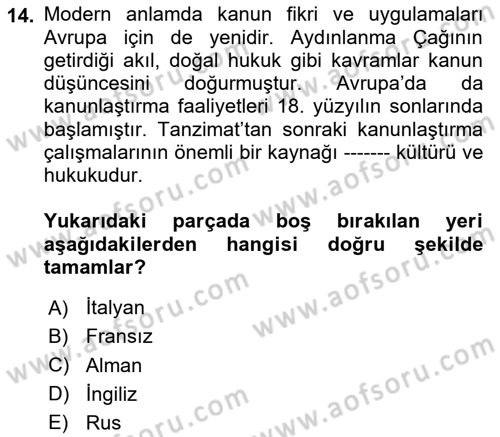 Yeni Türk Edebiyatına Giriş 2 Dersi 2023 - 2024 Yılı (Final) Dönem Sonu Sınav Soruları 14. Soru