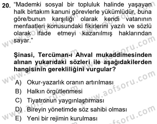 Yeni Türk Edebiyatına Giriş 2 Dersi 2023 - 2024 Yılı (Final) Dönem Sonu Sınav Soruları 20. Soru