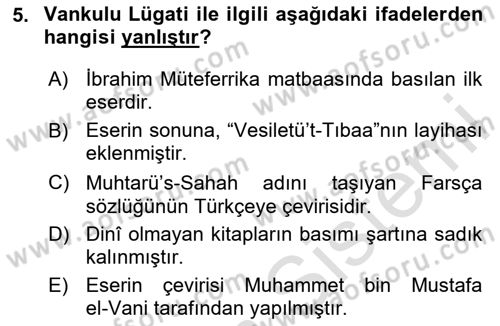 Yeni Türk Edebiyatına Giriş 2 Dersi 2023 - 2024 Yılı (Final) Dönem Sonu Sınav Soruları 5. Soru