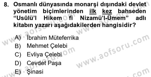 Yeni Türk Edebiyatına Giriş 2 Dersi 2023 - 2024 Yılı (Final) Dönem Sonu Sınav Soruları 8. Soru