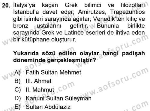Yeni Türk Edebiyatına Giriş 2 Dersi 2023 - 2024 Yılı Yaz Okulu Sınav Soruları 20. Soru