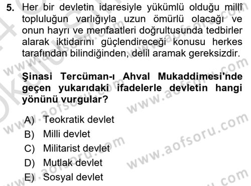 Yeni Türk Edebiyatına Giriş 2 Dersi 2023 - 2024 Yılı Yaz Okulu Sınav Soruları 5. Soru