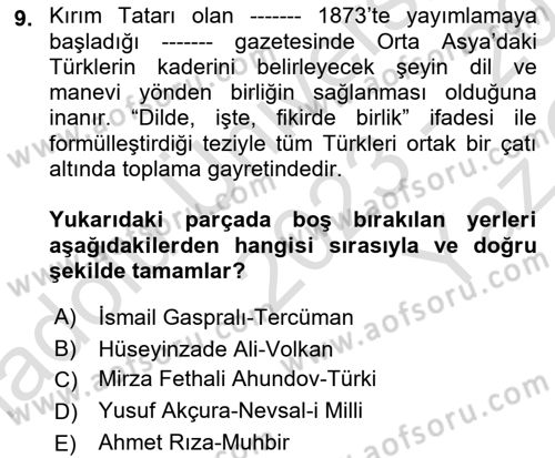 Yeni Türk Edebiyatına Giriş 2 Dersi 2023 - 2024 Yılı Yaz Okulu Sınav Soruları 9. Soru