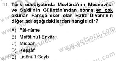VIII-XIII. Yüzyıllar Türk Edebiyatı Dersi 2012 - 2013 Yılı (Vize) Ara Sınav Soruları 11. Soru