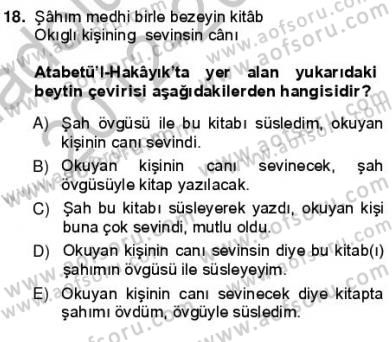 VIII-XIII. Yüzyıllar Türk Edebiyatı Dersi 2012 - 2013 Yılı (Vize) Ara Sınav Soruları 18. Soru