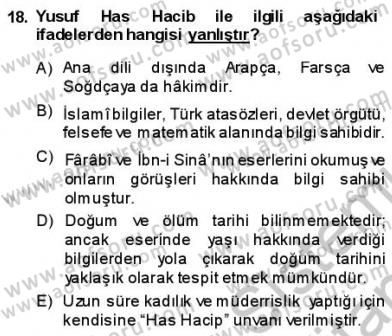 VIII-XIII. Yüzyıllar Türk Edebiyatı Dersi 2013 - 2014 Yılı (Vize) Ara Sınav Soruları 18. Soru