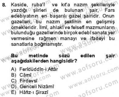VIII-XIII. Yüzyıllar Türk Edebiyatı Dersi 2013 - 2014 Yılı (Vize) Ara Sınav Soruları 8. Soru
