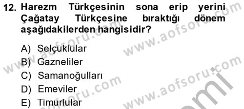 VIII-XIII. Yüzyıllar Türk Edebiyatı Dersi 2014 - 2015 Yılı (Final) Dönem Sonu Sınav Soruları 12. Soru