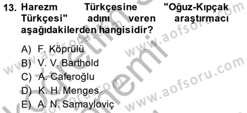 VIII-XIII. Yüzyıllar Türk Edebiyatı Dersi 2014 - 2015 Yılı (Final) Dönem Sonu Sınav Soruları 13. Soru
