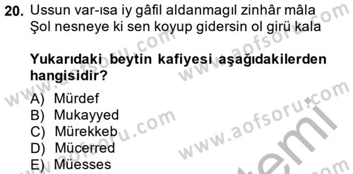 VIII-XIII. Yüzyıllar Türk Edebiyatı Dersi 2014 - 2015 Yılı (Final) Dönem Sonu Sınav Soruları 20. Soru