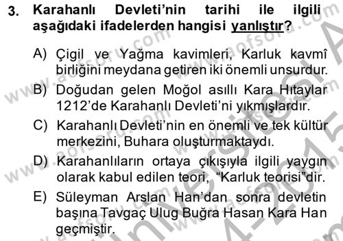 VIII-XIII. Yüzyıllar Türk Edebiyatı Dersi 2014 - 2015 Yılı (Final) Dönem Sonu Sınav Soruları 3. Soru