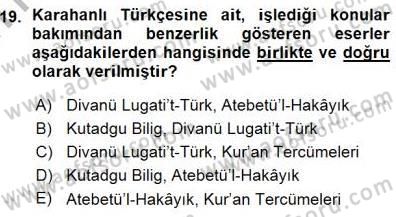 VIII-XIII. Yüzyıllar Türk Edebiyatı Dersi 2015 - 2016 Yılı (Vize) Ara Sınavı 19. Soru