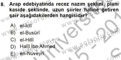 VIII-XIII. Yüzyıllar Türk Edebiyatı Dersi 2015 - 2016 Yılı (Vize) Ara Sınavı 8. Soru