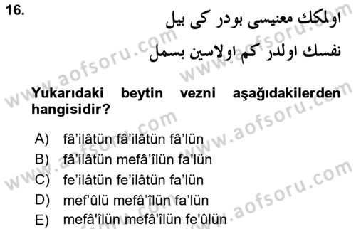 VIII-XIII. Yüzyıllar Türk Edebiyatı Dersi 2016 - 2017 Yılı (Final) Dönem Sonu Sınav Soruları 16. Soru