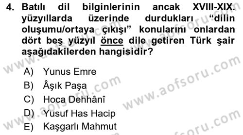 VIII-XIII. Yüzyıllar Türk Edebiyatı Dersi 2016 - 2017 Yılı (Final) Dönem Sonu Sınav Soruları 4. Soru