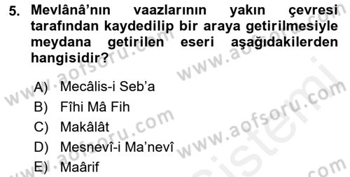 VIII-XIII. Yüzyıllar Türk Edebiyatı Dersi 2016 - 2017 Yılı (Final) Dönem Sonu Sınav Soruları 5. Soru