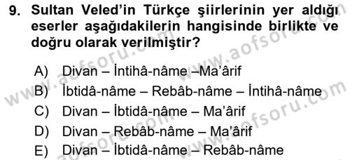VIII-XIII. Yüzyıllar Türk Edebiyatı Dersi 2016 - 2017 Yılı (Final) Dönem Sonu Sınav Soruları 9. Soru