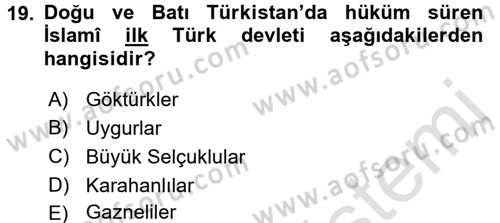 VIII-XIII. Yüzyıllar Türk Edebiyatı Dersi 2017 - 2018 Yılı (Vize) Ara Sınavı 19. Soru