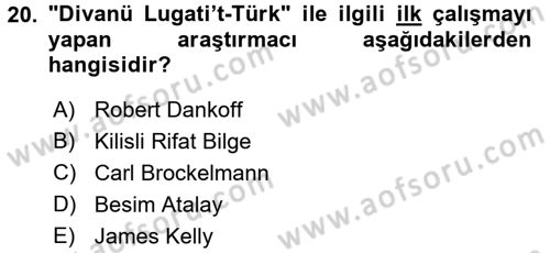 VIII-XIII. Yüzyıllar Türk Edebiyatı Dersi 2017 - 2018 Yılı (Vize) Ara Sınavı 20. Soru