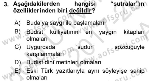 VIII-XIII. Yüzyıllar Türk Edebiyatı Dersi 2017 - 2018 Yılı (Vize) Ara Sınavı 3. Soru