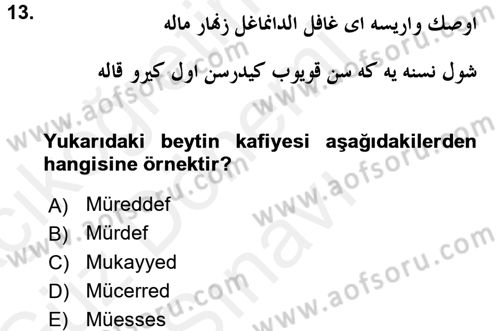 VIII-XIII. Yüzyıllar Türk Edebiyatı Dersi 2017 - 2018 Yılı (Final) Dönem Sonu Sınav Soruları 13. Soru