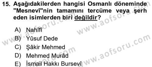 VIII-XIII. Yüzyıllar Türk Edebiyatı Dersi 2017 - 2018 Yılı (Final) Dönem Sonu Sınav Soruları 15. Soru
