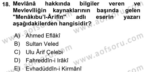 VIII-XIII. Yüzyıllar Türk Edebiyatı Dersi 2017 - 2018 Yılı (Final) Dönem Sonu Sınavı 18. Soru