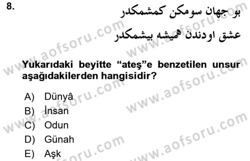 VIII-XIII. Yüzyıllar Türk Edebiyatı Dersi 2017 - 2018 Yılı (Final) Dönem Sonu Sınav Soruları 8. Soru