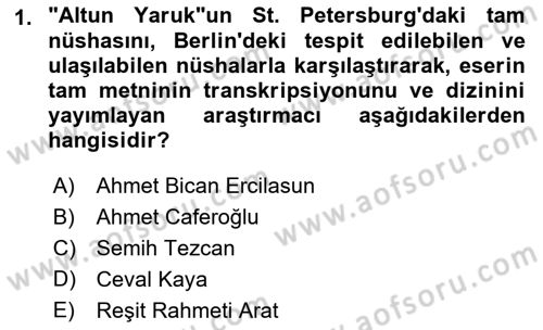 VIII-XIII. Yüzyıllar Türk Edebiyatı Dersi 2018 - 2019 Yılı (Vize) Ara Sınav Soruları 1. Soru