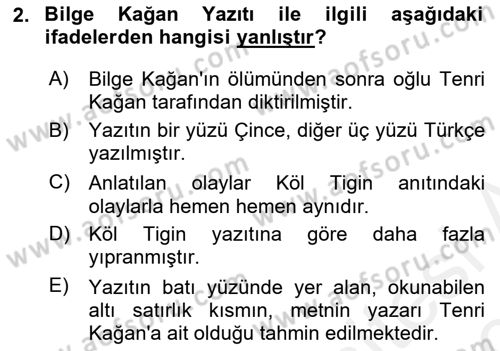 VIII-XIII. Yüzyıllar Türk Edebiyatı Dersi 2018 - 2019 Yılı (Vize) Ara Sınav Soruları 2. Soru