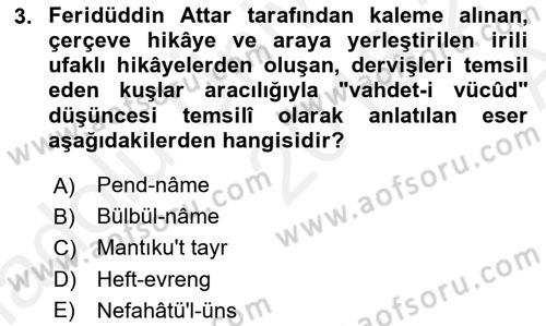VIII-XIII. Yüzyıllar Türk Edebiyatı Dersi 2018 - 2019 Yılı (Vize) Ara Sınav Soruları 3. Soru
