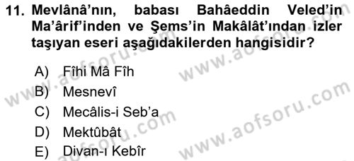 VIII-XIII. Yüzyıllar Türk Edebiyatı Dersi 2018 - 2019 Yılı Yaz Okulu Sınavı 11. Soru