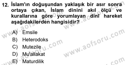 VIII-XIII. Yüzyıllar Türk Edebiyatı Dersi 2018 - 2019 Yılı Yaz Okulu Sınavı 12. Soru