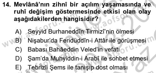 VIII-XIII. Yüzyıllar Türk Edebiyatı Dersi 2018 - 2019 Yılı Yaz Okulu Sınavı 14. Soru