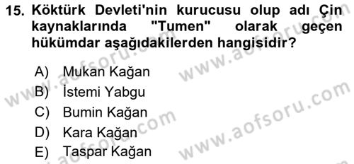 VIII-XIII. Yüzyıllar Türk Edebiyatı Dersi 2019 - 2020 Yılı (Vize) Ara Sınav Soruları 15. Soru