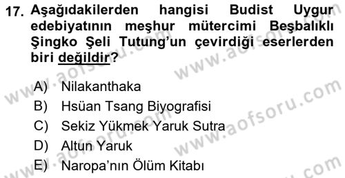 VIII-XIII. Yüzyıllar Türk Edebiyatı Dersi 2019 - 2020 Yılı (Vize) Ara Sınav Soruları 17. Soru