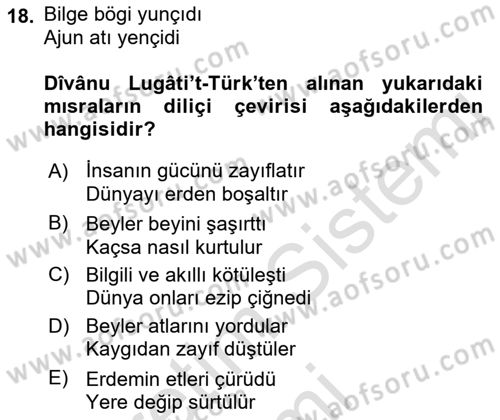 VIII-XIII. Yüzyıllar Türk Edebiyatı Dersi 2019 - 2020 Yılı (Vize) Ara Sınavı 18. Soru