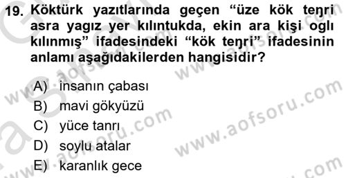 VIII-XIII. Yüzyıllar Türk Edebiyatı Dersi 2019 - 2020 Yılı (Vize) Ara Sınavı 19. Soru