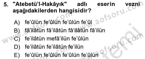 VIII-XIII. Yüzyıllar Türk Edebiyatı Dersi 2019 - 2020 Yılı (Vize) Ara Sınavı 5. Soru