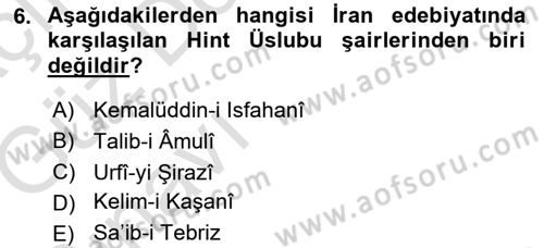 VIII-XIII. Yüzyıllar Türk Edebiyatı Dersi 2019 - 2020 Yılı (Vize) Ara Sınav Soruları 6. Soru