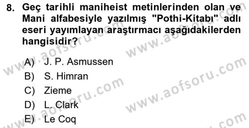 VIII-XIII. Yüzyıllar Türk Edebiyatı Dersi 2019 - 2020 Yılı (Vize) Ara Sınav Soruları 8. Soru