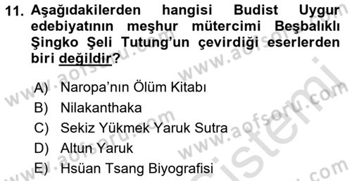 VIII-XIII. Yüzyıllar Türk Edebiyatı Dersi 2021 - 2022 Yılı (Vize) Ara Sınavı 11. Soru