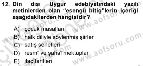 VIII-XIII. Yüzyıllar Türk Edebiyatı Dersi 2021 - 2022 Yılı (Vize) Ara Sınav Soruları 12. Soru