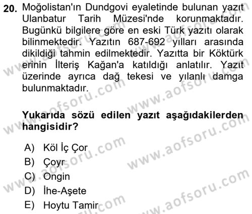 VIII-XIII. Yüzyıllar Türk Edebiyatı Dersi 2021 - 2022 Yılı (Vize) Ara Sınav Soruları 20. Soru