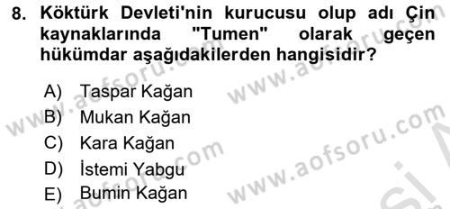 VIII-XIII. Yüzyıllar Türk Edebiyatı Dersi 2021 - 2022 Yılı (Vize) Ara Sınavı 8. Soru