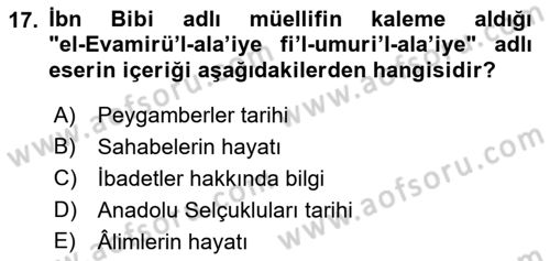 VIII-XIII. Yüzyıllar Türk Edebiyatı Dersi 2021 - 2022 Yılı (Final) Dönem Sonu Sınav Soruları 17. Soru