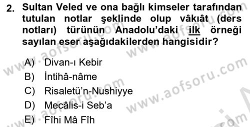 VIII-XIII. Yüzyıllar Türk Edebiyatı Dersi 2021 - 2022 Yılı (Final) Dönem Sonu Sınav Soruları 2. Soru