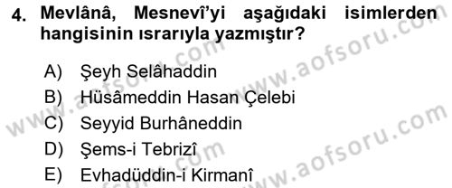 VIII-XIII. Yüzyıllar Türk Edebiyatı Dersi 2021 - 2022 Yılı (Final) Dönem Sonu Sınavı 4. Soru